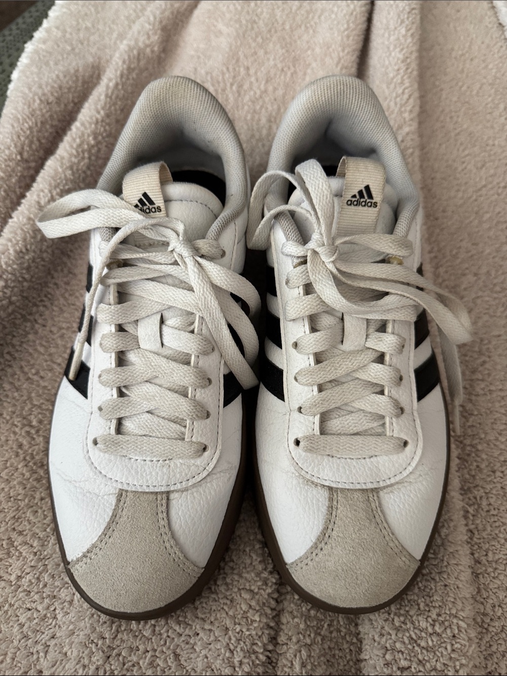 adidas Women’s White Sneakers with Black Stripes
